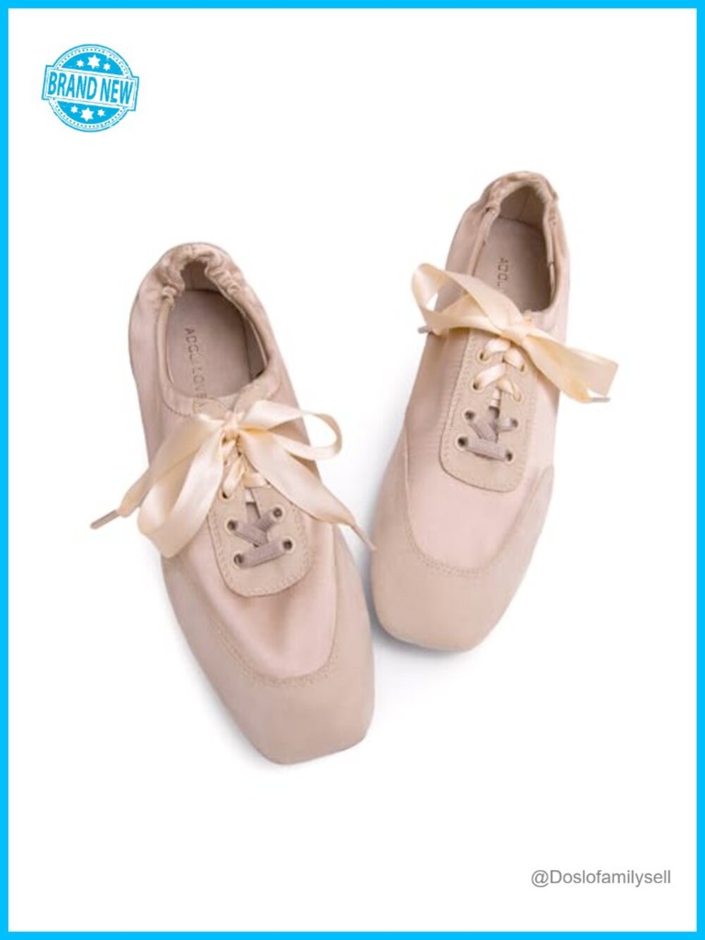 Adolilove square toe lace-up ballet flats satin faux suede walking shoes